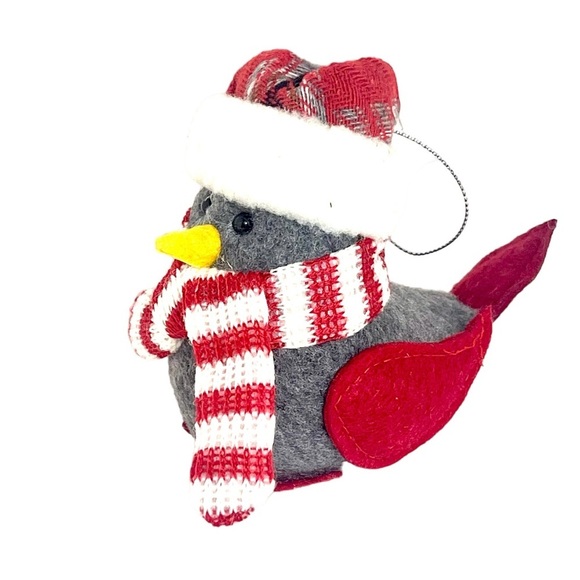 Ganz Beanie Bird Ornament - Plaid Round Hat and Striped Scarf - Picture 2 of 4